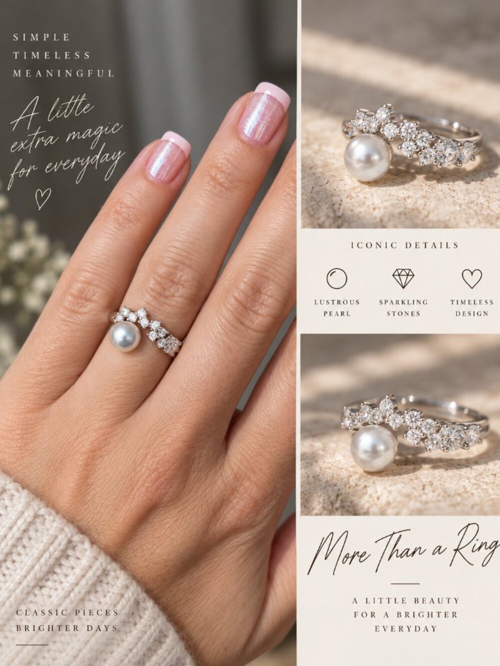 Genuine Pearl S295 Ring Adjustable Size with CZ